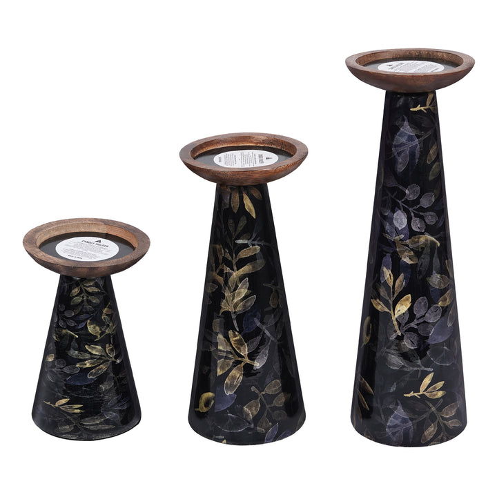 Deep Floral Pillar Candleholder Set