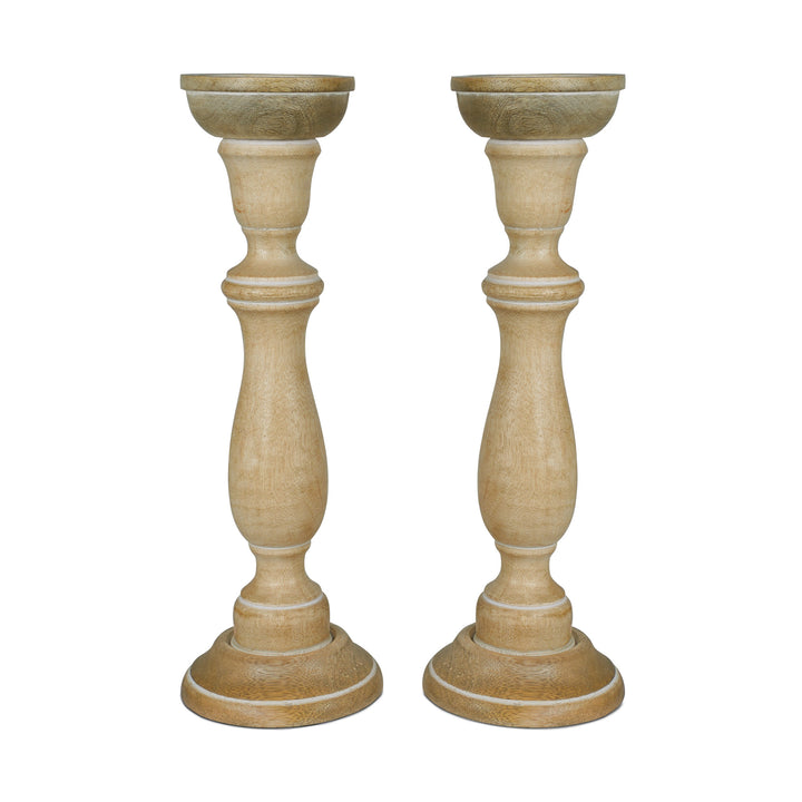 Tuli Rustic White Pillar Candleholder Set of 2