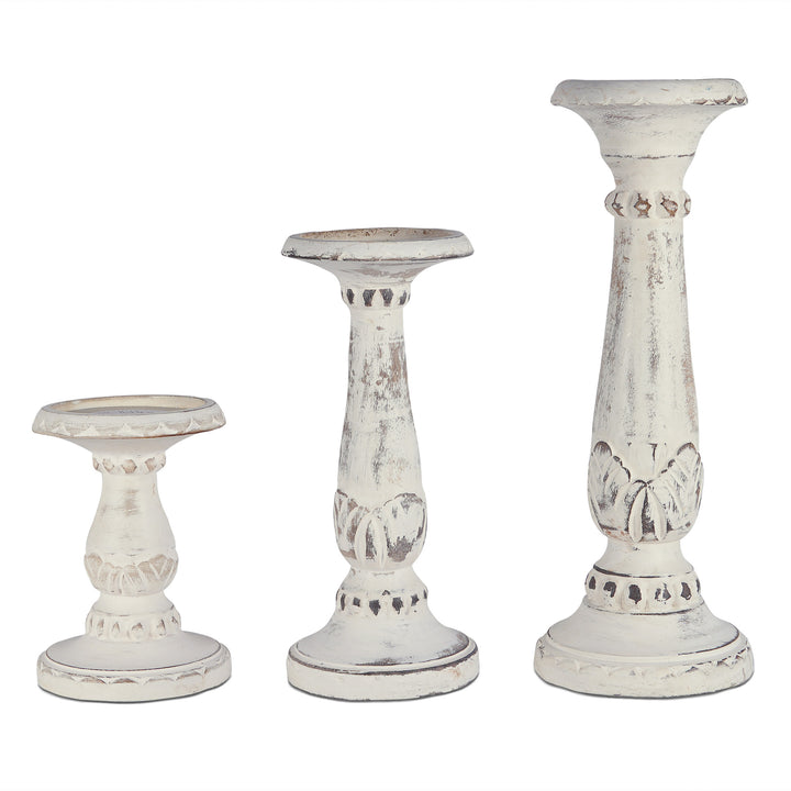 Pakshi Rustic White Pillar Candleholder Set