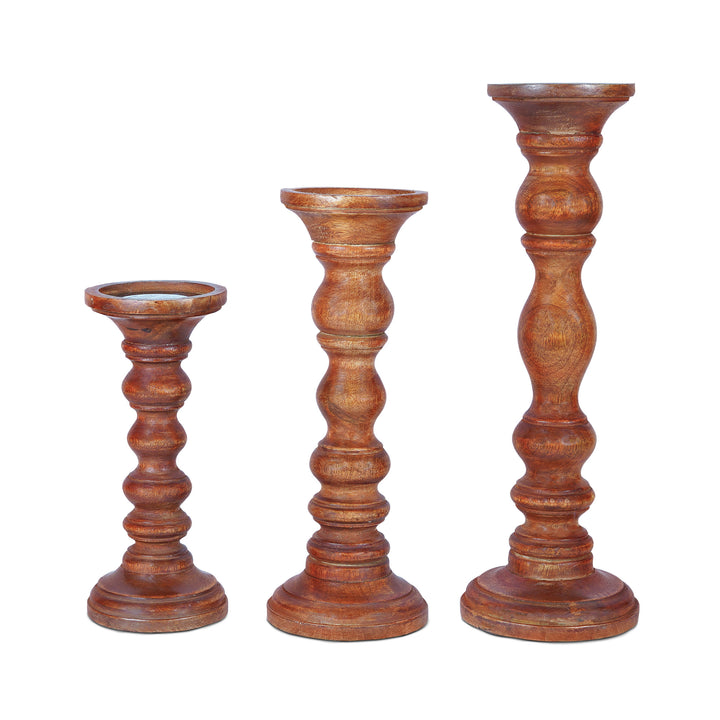 Willow Pillar Candleholder Set - Whitewash