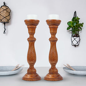 Tuli Brown Pillar Candleholder Set of 2