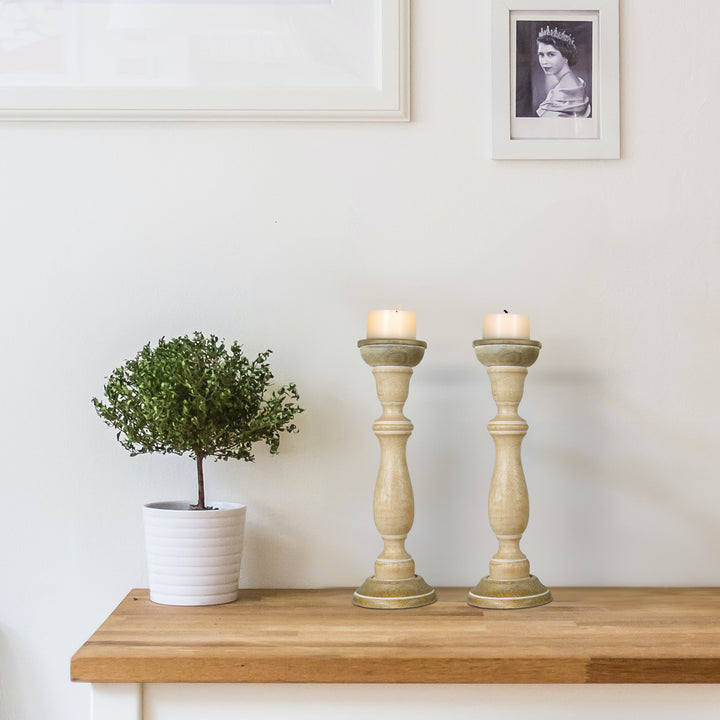 Tuli Rustic White Pillar Candleholder Set of 2