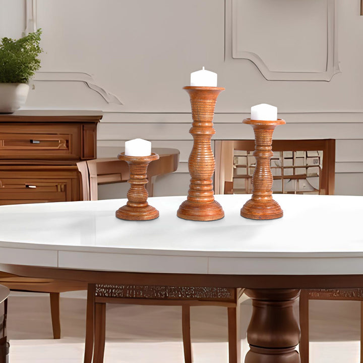 Jharna Pillar Candleholder Set - Natural