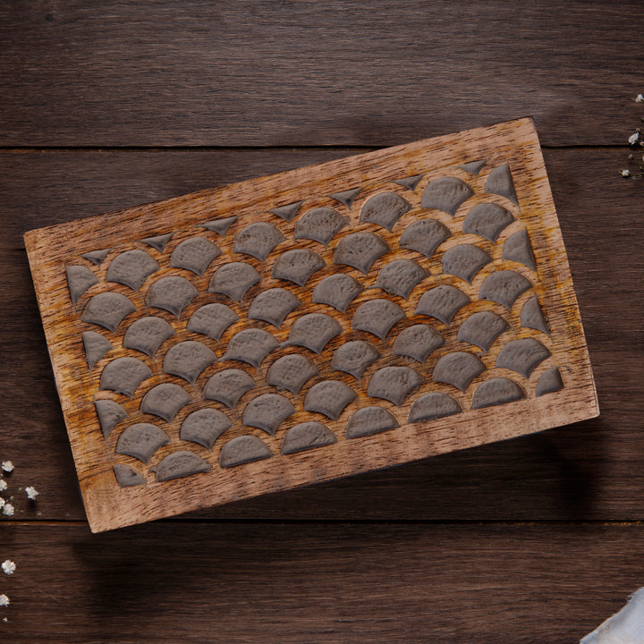 Carved Scallop Boxes in Light Burnt over Grey