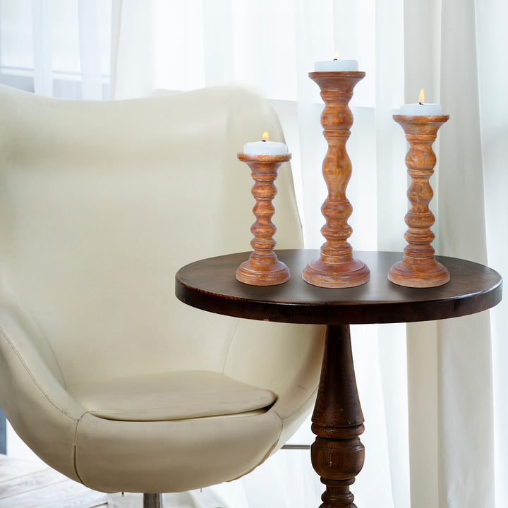 Willow Pillar Candleholder Set - Whitewash