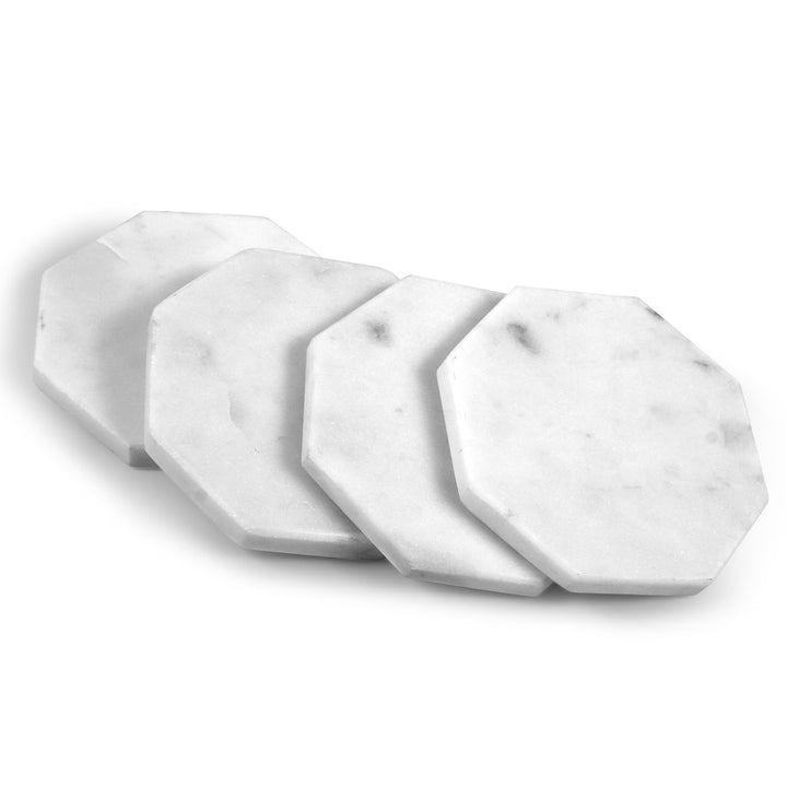 Coaster Set of 4 in White Marble - Octagon Shape