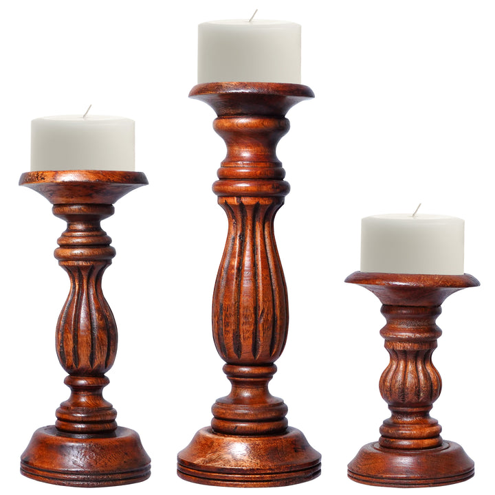 Hana Mangowood Pillar Candleholders