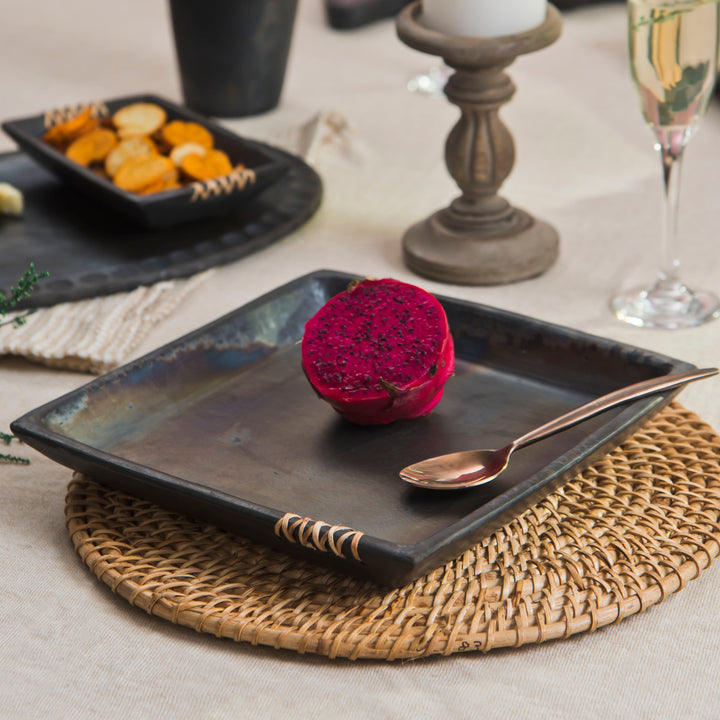 Longpi Black Clay Square Tray