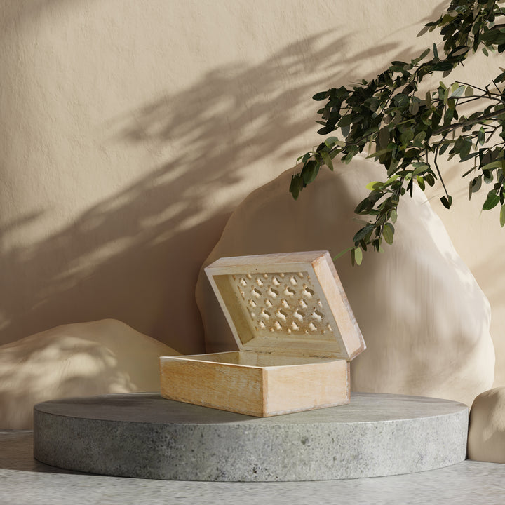 Trellis Wooden Handmade Boxes in Whitewash (Medium)