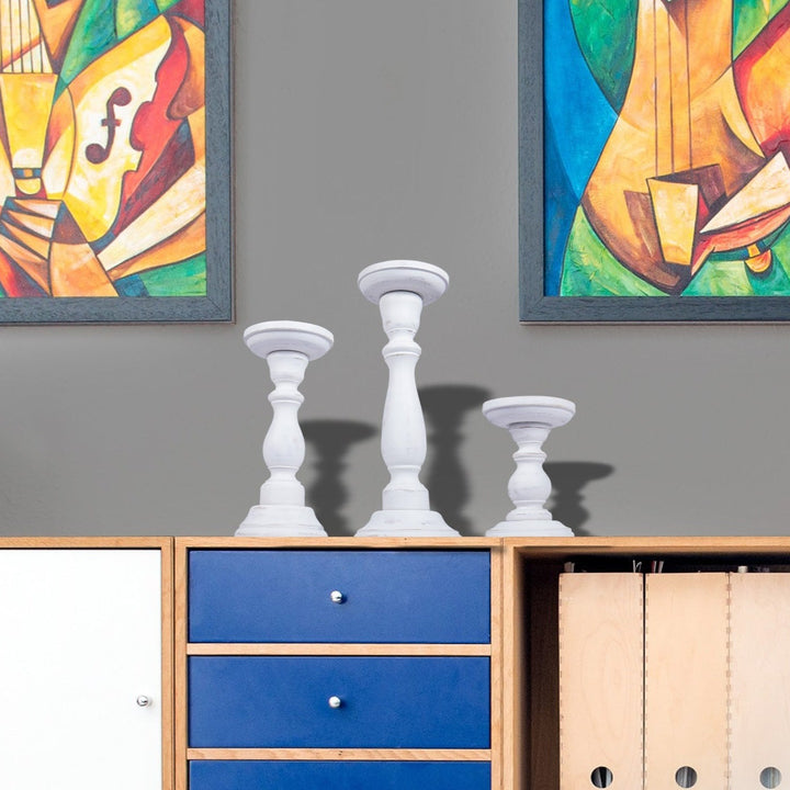 Tuli Pillar Candleholder Set - Shabby White