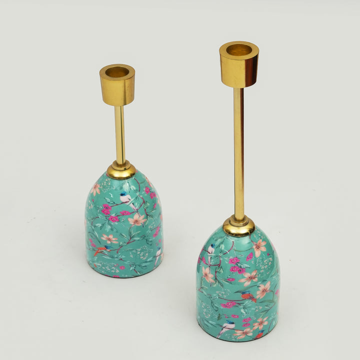 Aqua Flora Tapered Candleholders