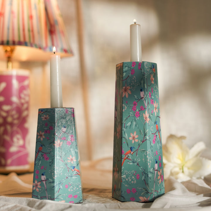 Aqua Flora Hexagonal Candleholders