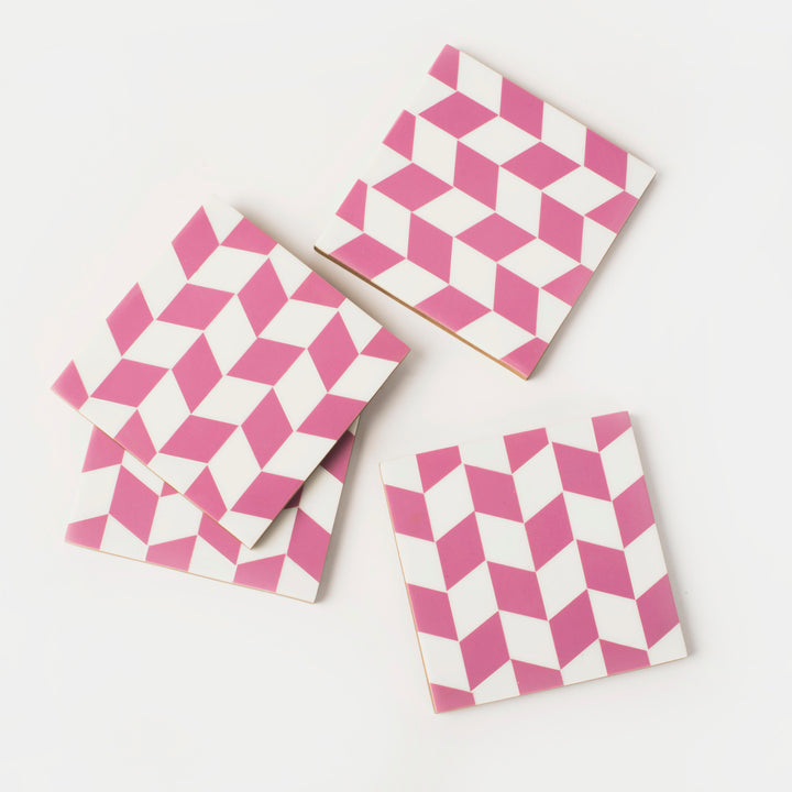 Rosette Pink and Ivory Coasters