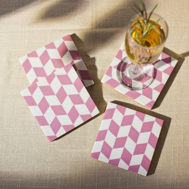 Rosette Pink and Ivory Coasters