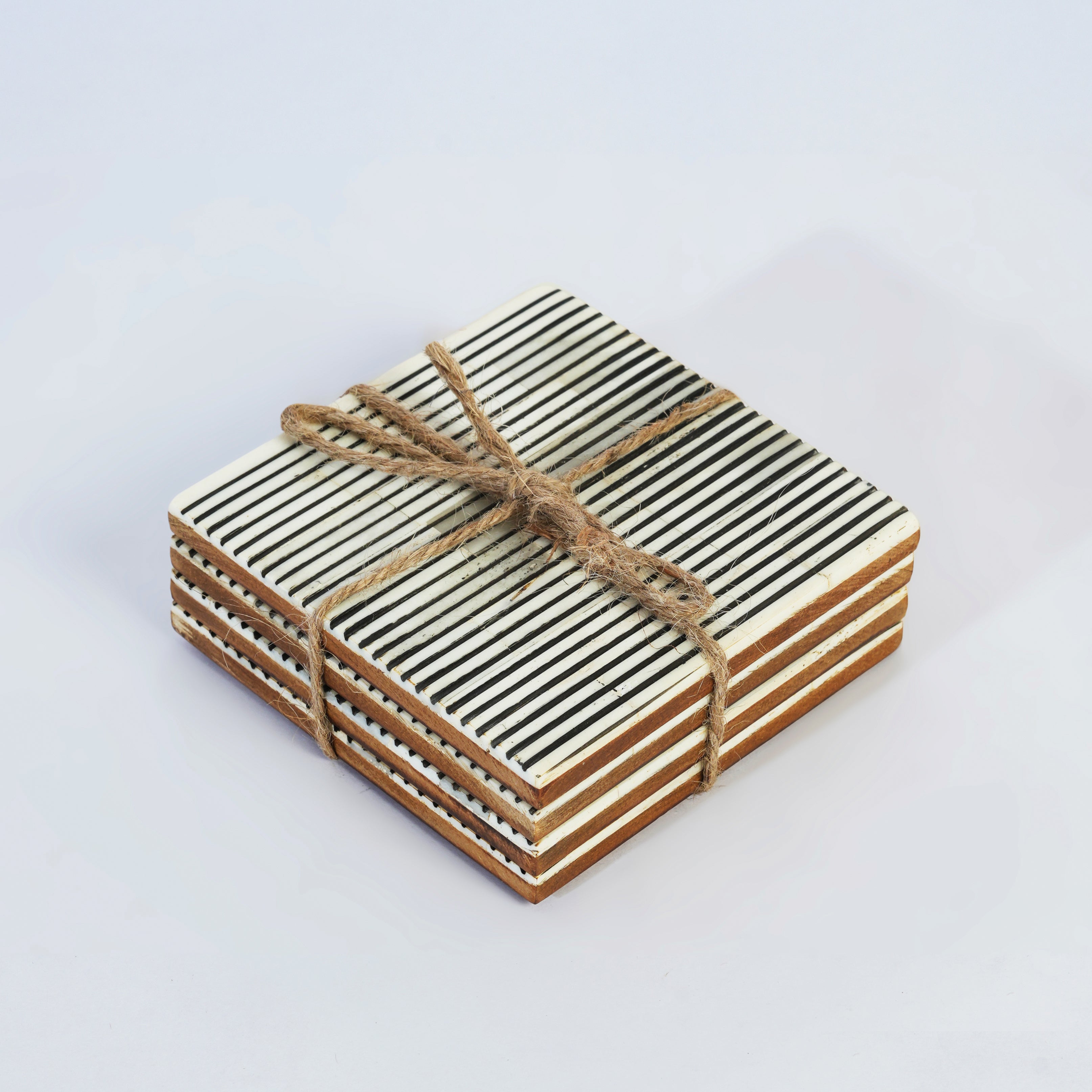 Pinstripe Bone Inlay Coasters Set of 4 | Mela Artisans