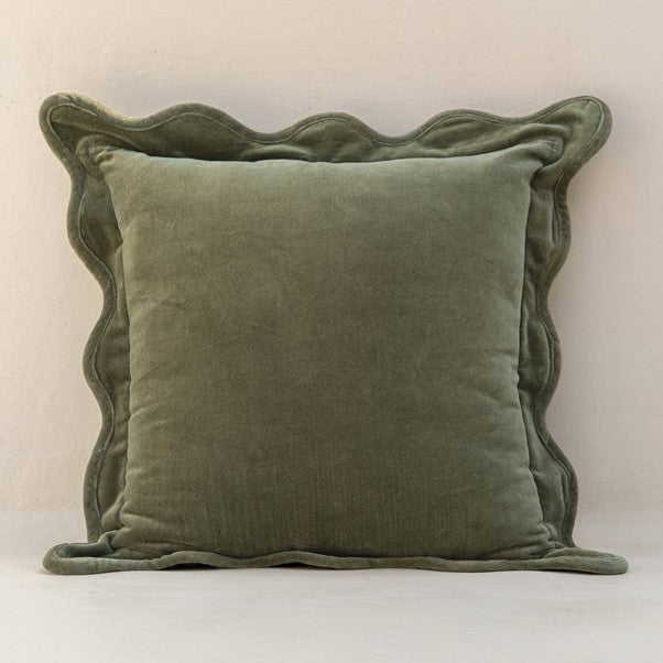 Scallop Velvet Pillow Cover, Moss
