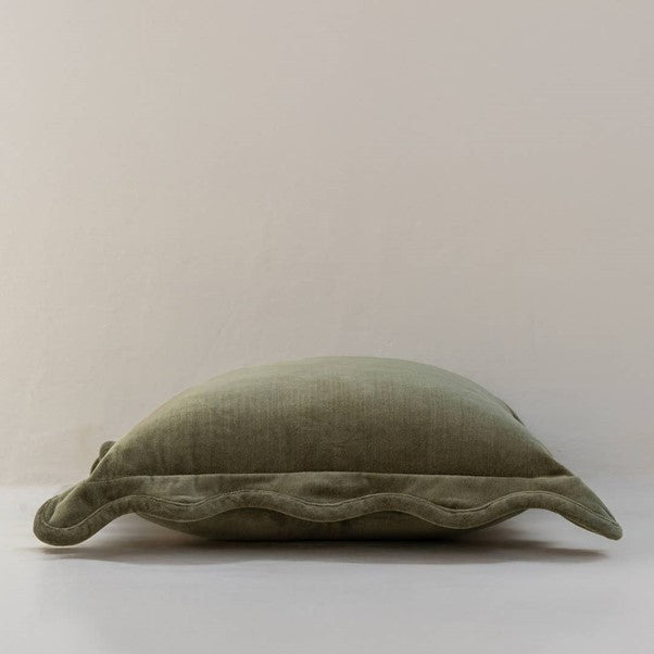 Scallop Velvet Pillow Cover, Moss