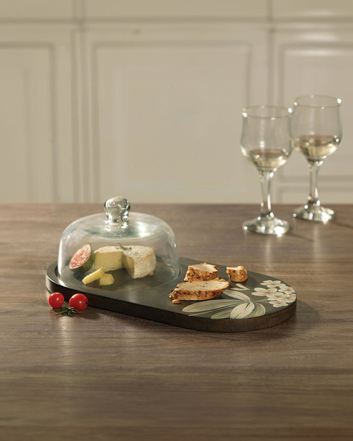 Frangipani Handpainted Platter with Glass Cloche