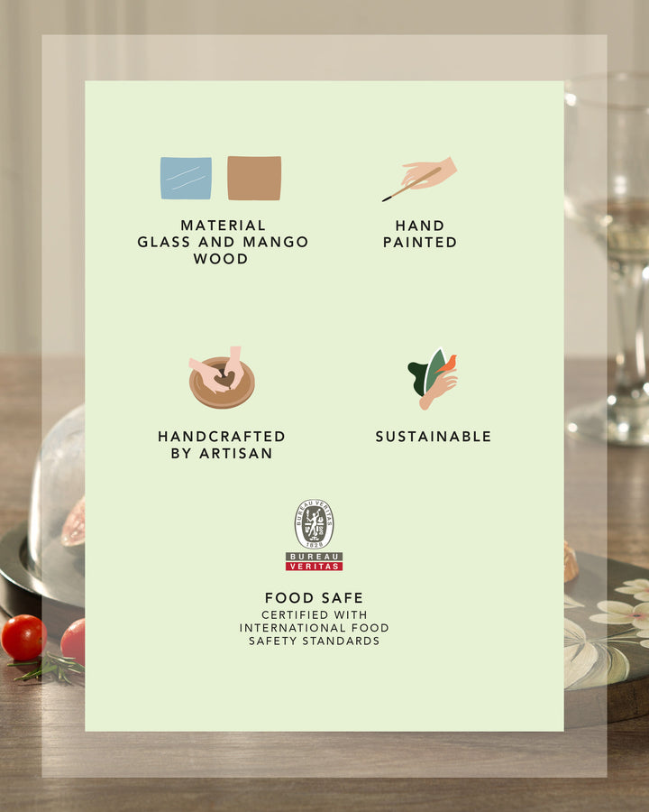 Frangipani Handpainted Platter with Glass Cloche