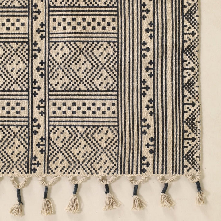 Monochrome Handprinted Cotton Rug (48'' x 72'')