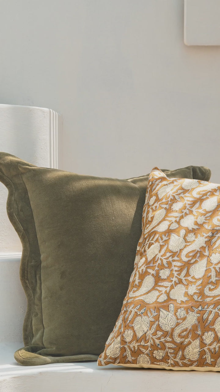 Scallop Velvet Pillow Cover, Moss