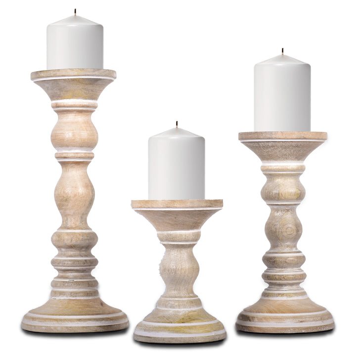 Willow Rustic White Pillar Candleholder Set