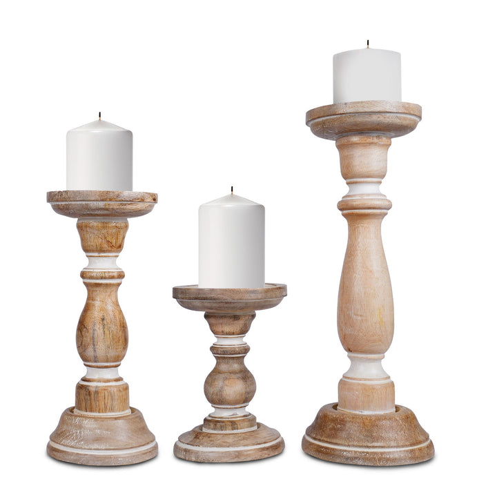 Tuli Pillar Candleholder Set - Whitewash