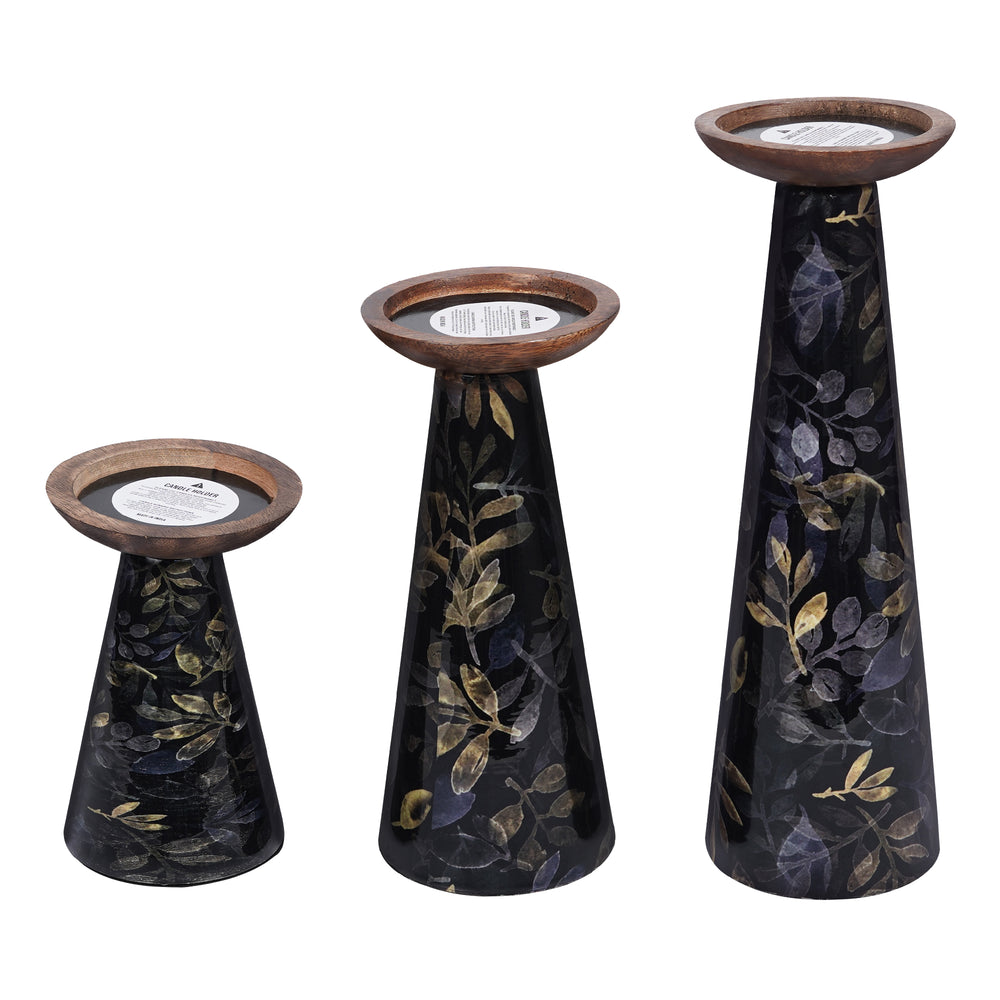 moody floral black pillar candleholders set of 3