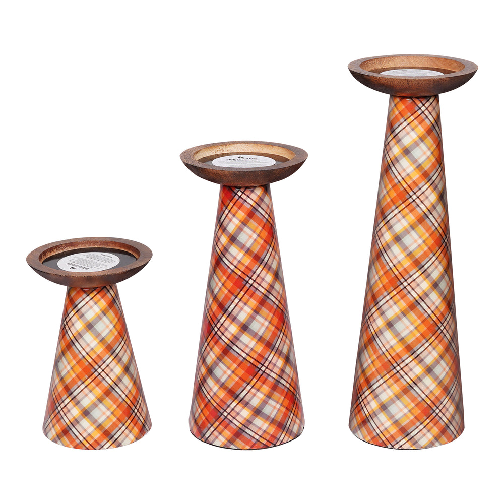 plaid metal candleholders multicolored set of 3
