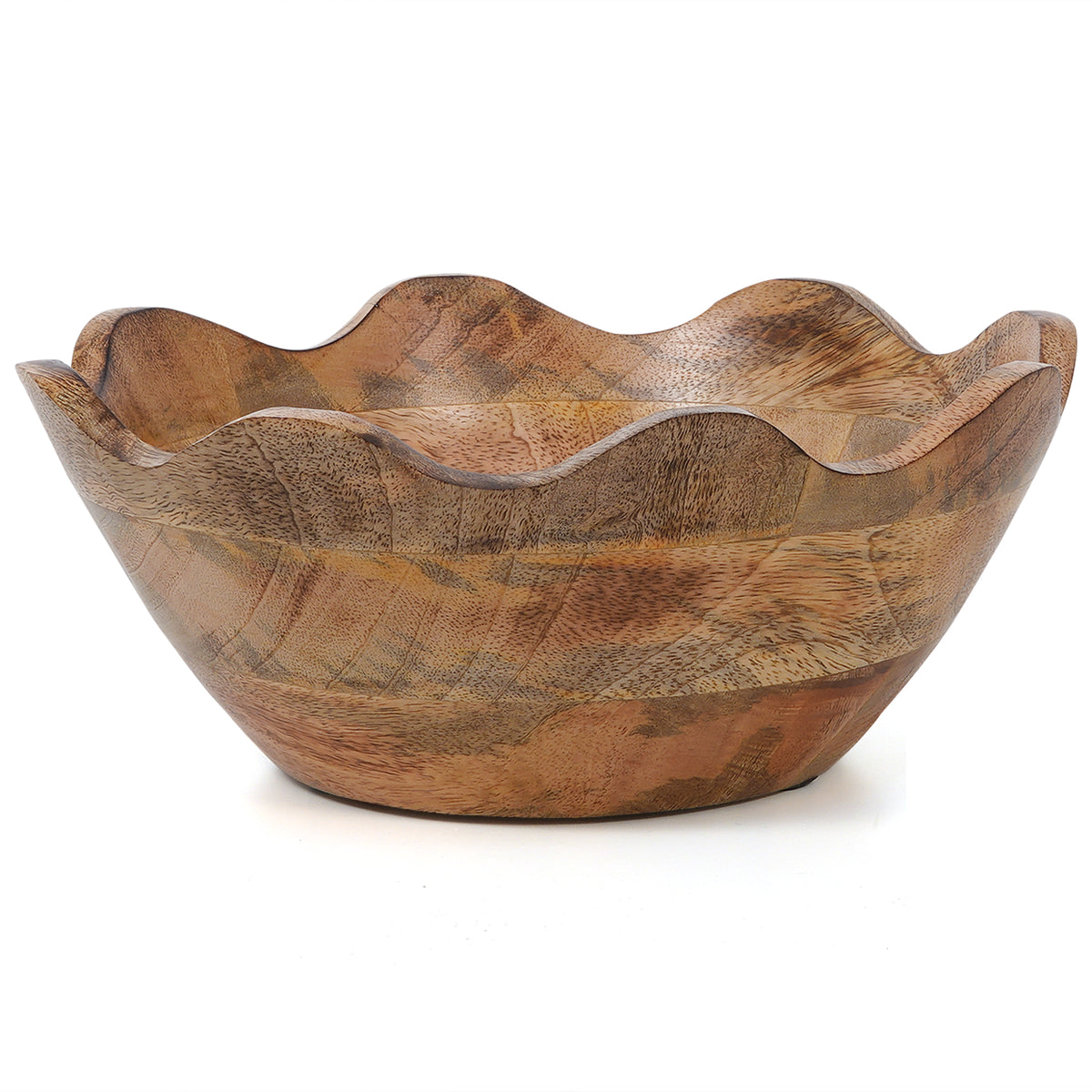 Large Wooden Scalloped Salad Bowl