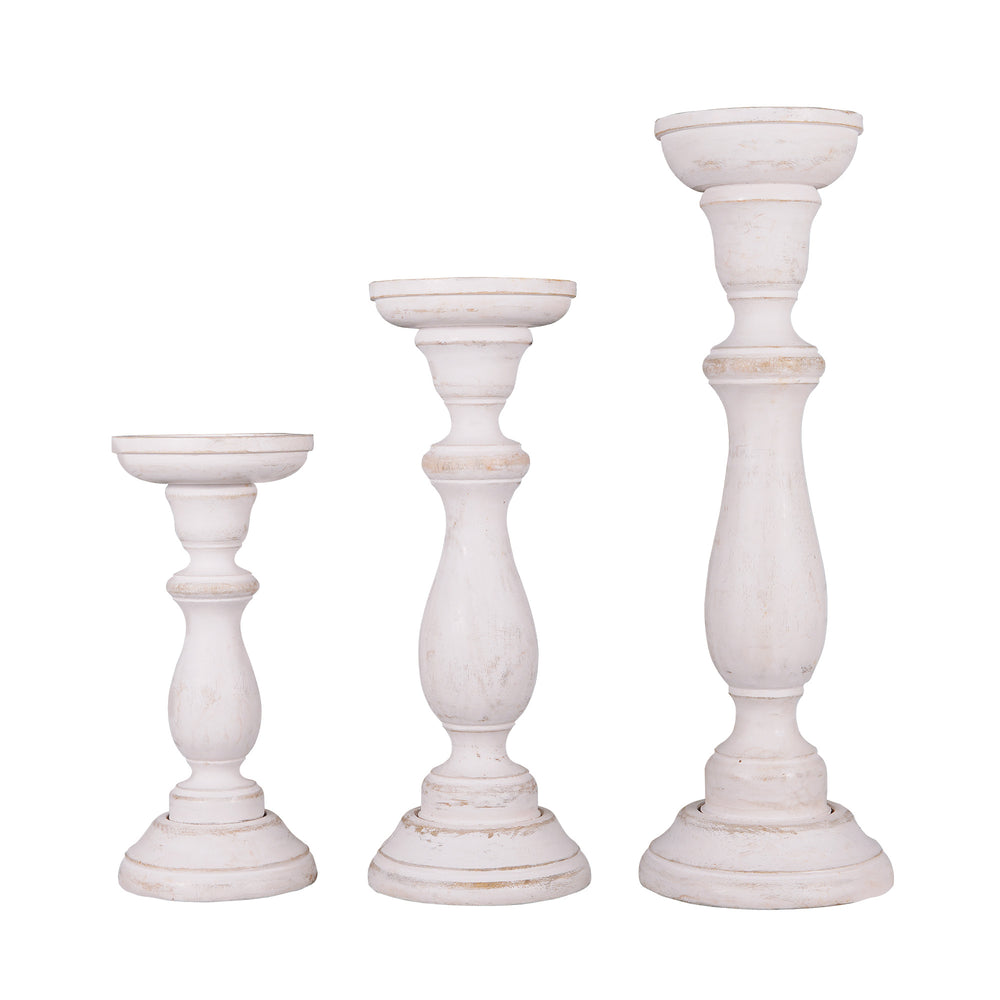 tuli mango wood candleholders shabby white tall set of 3
