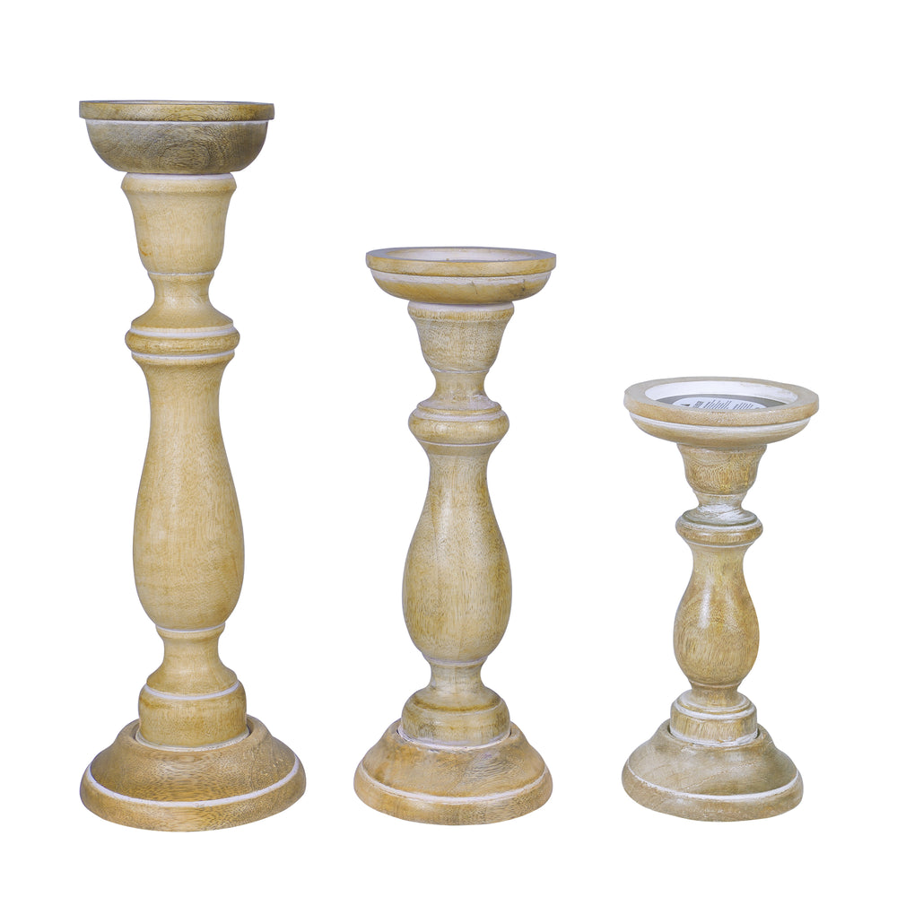 tuli mango wood candleholders whitewash tall set of 3
