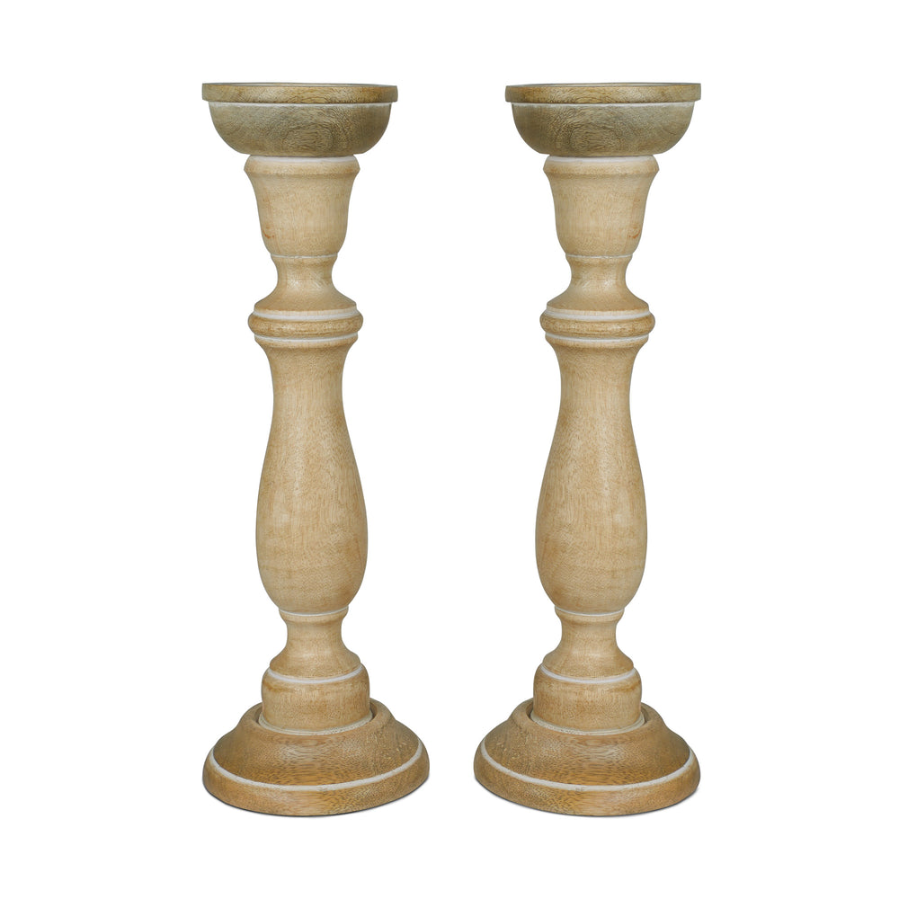 tuli mango wood candleholders large set of 2
