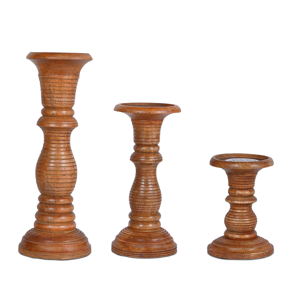 jharna mango wood candleholders natural set of 3
