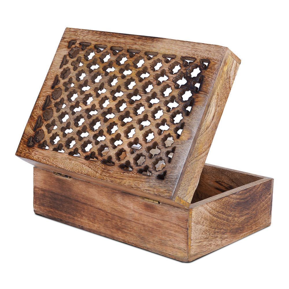 trellis mango wood storage box rustic brown finish

