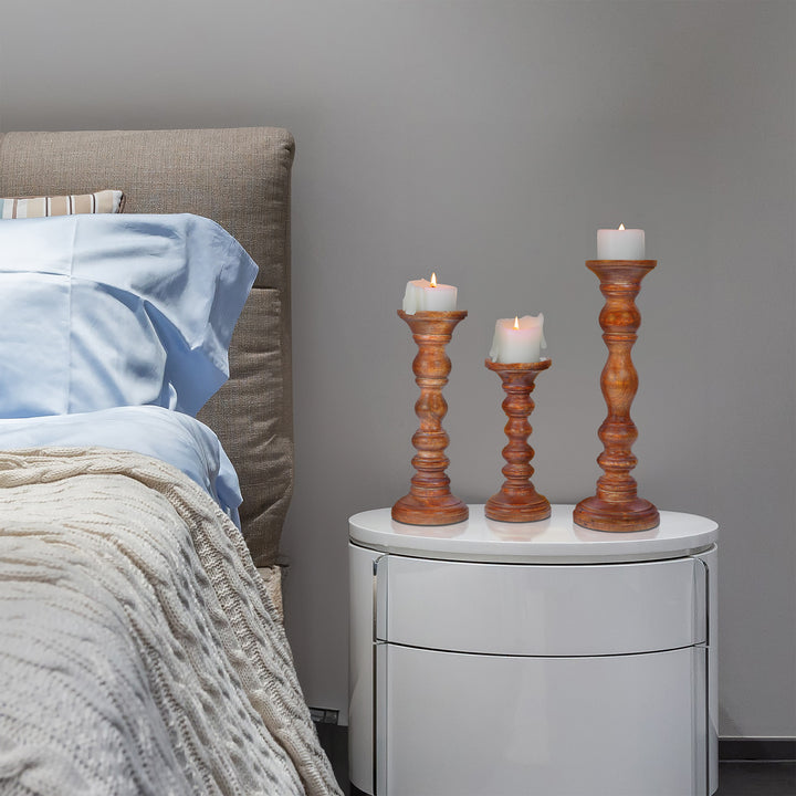 Willow Pillar Candleholder Set - Whitewash