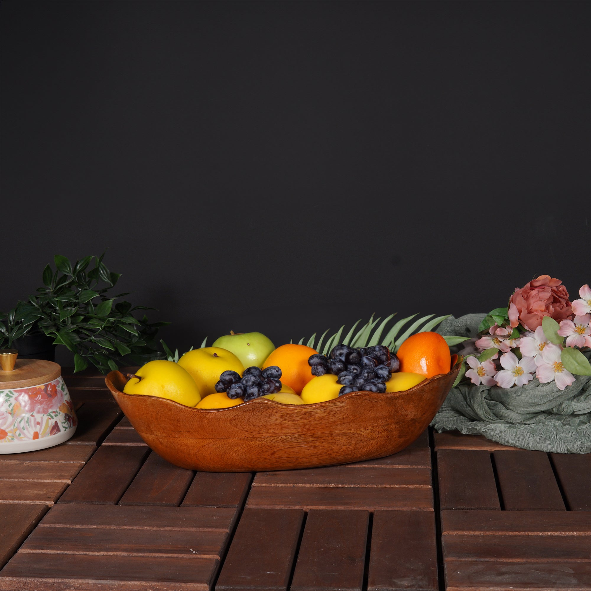 Natural Mango Wood Fruit Bowl Hand Carved Polished Wooden Bowl