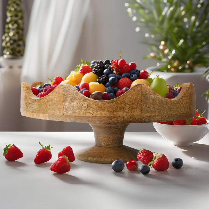 Scalloped Pedestal Mangowood Bowl