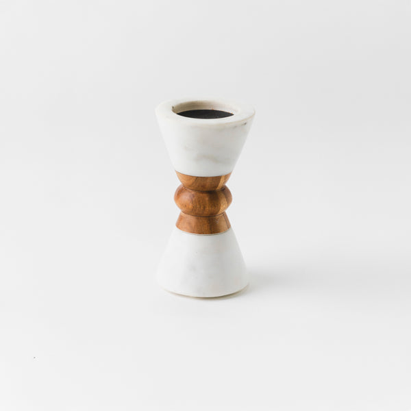 Heirloom Marble & Acacia Candleholders