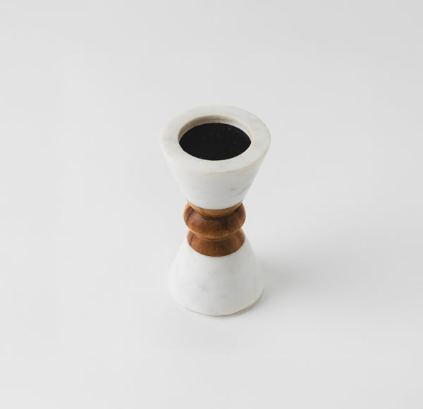 Heirloom Marble & Acacia Candleholders
