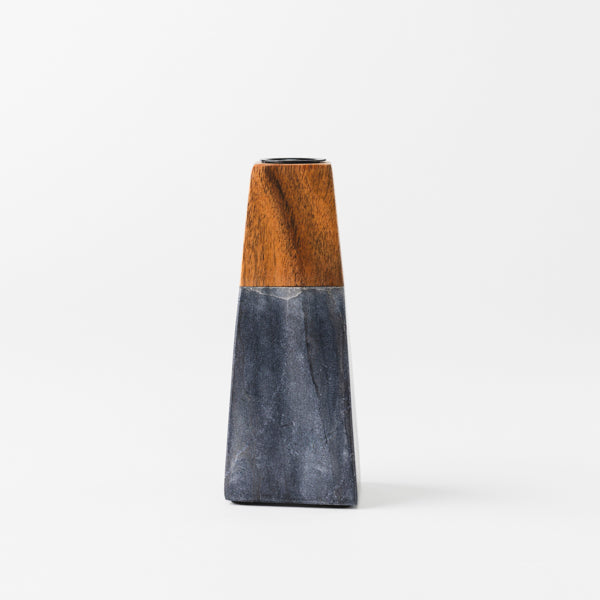 Tapered Marble & Acacia Candleholder