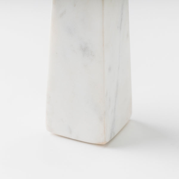 Tapered White Marble & Acacia Sculptural Candleholder