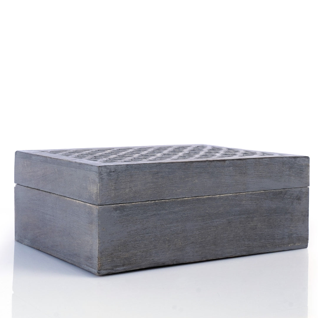 Handcrafted Trellis Mango Wood Keepsake Box, Dove Gray, Extra Large