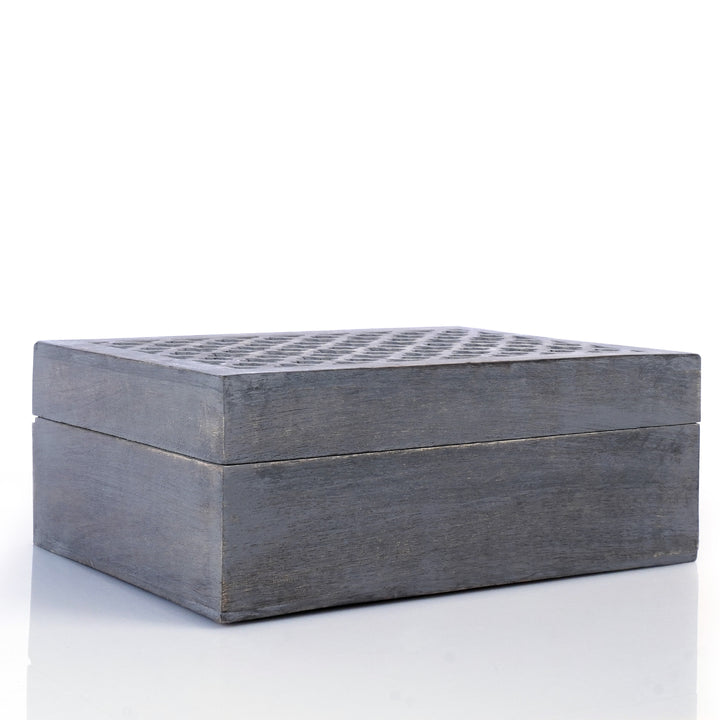 Handcrafted Trellis Mango Wood Keepsake Box, Dove Gray, Extra Large