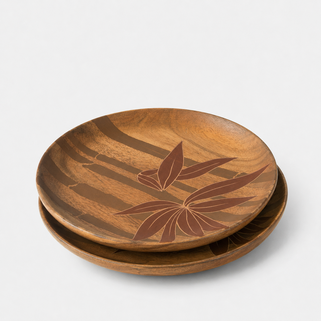 Hand Painted Bamboo Grove Acacia Wood Plates Set of 2 – Natural Finish
