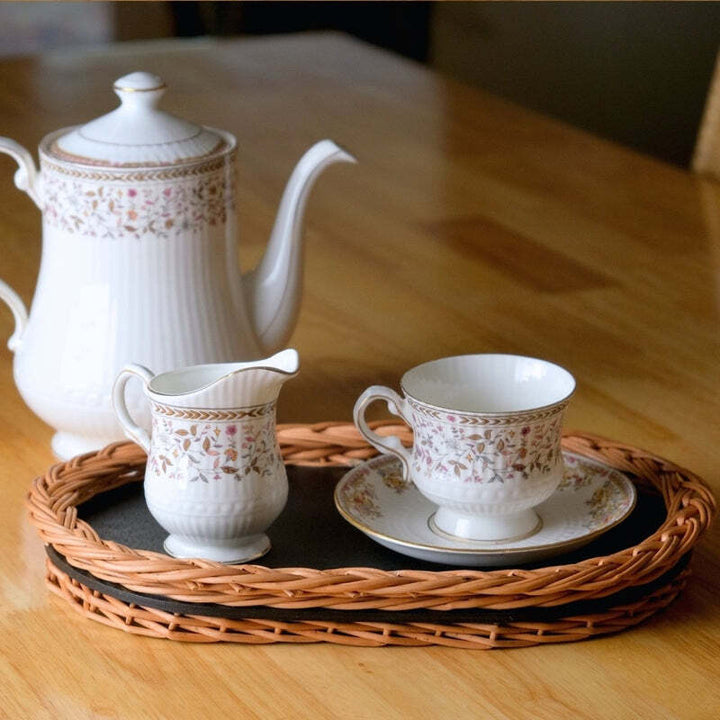 Wicker & Wood Serving Tray