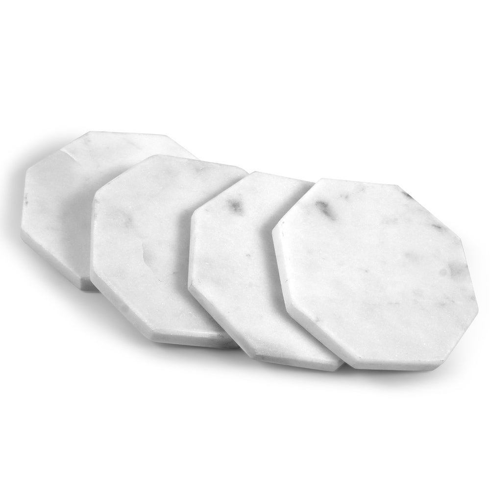 White marble octagon coaster set with natural veining