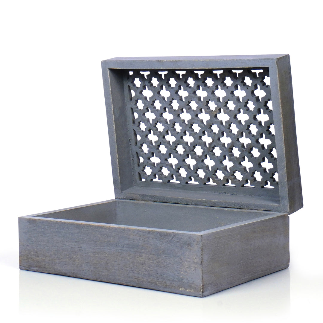 Handcrafted Trellis Mango Wood Keepsake Box, Dove Gray, Extra Large