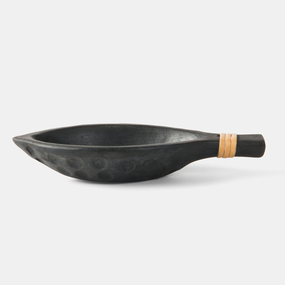 Longpi black clay elongated nut bowl with matte finish