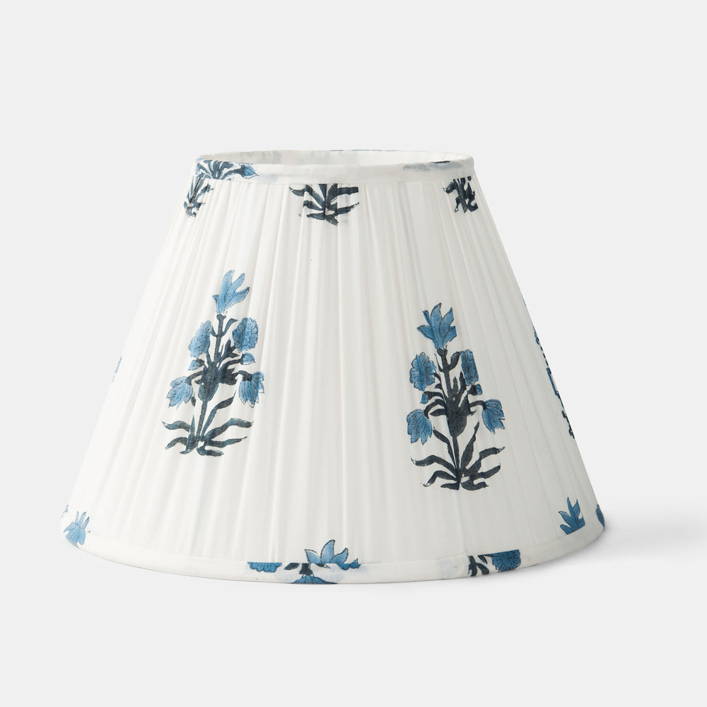 White cotton lampshade with blue floral print